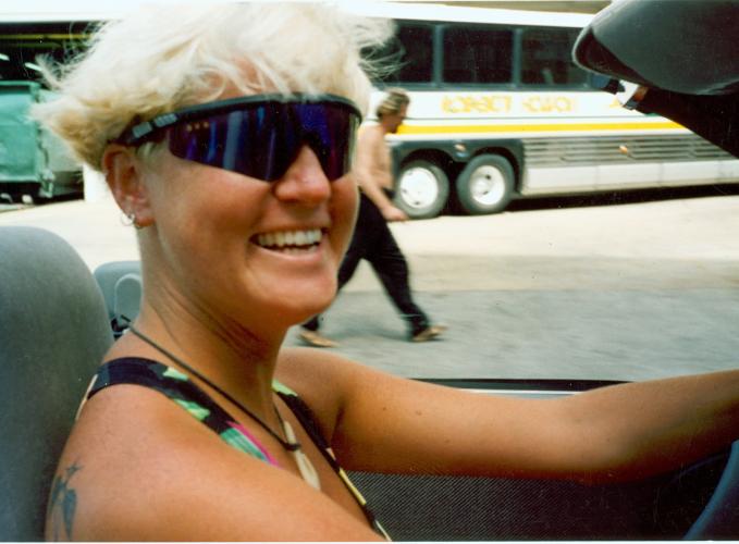Jennifer after rubbing shoulders with bus, Oahu 1994